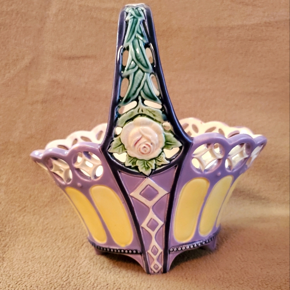 Vintage ceramic floral basket